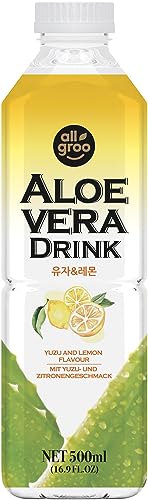 Allgroo Aloe Vera Drink - Erfrischendes Aloe-Vera-Getränk - Geschmacksrichtung: Yuzu und Zitrone mit Fruchtfleisch - Einwegpfand, Vorteilspack (12 x 500 ml) von Allgroo