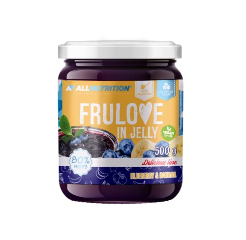 ALLNUTRITION Zuckerfreie Marmelade - Frulove In Jelly Blueberry & Banana - Low Carb Früchte in Gelee - 80% Fruchtgelee Kalorienarmer Aufstrich - Zuckerfreie Marmelade - Veganerfreundlich - 500g von ALLNUTRITION