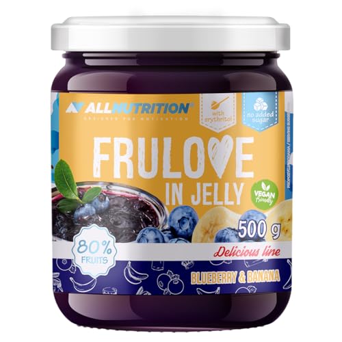 ALLNUTRITION Zuckerfreie Marmelade - Frulove In Jelly Blueberry & Banana - Low Carb Früchte in Gelee - 80% Fruchtgelee Kalorienarmer Aufstrich - Zuckerfreie Marmelade - Veganerfreundlich - 500g von ALLNUTRITION