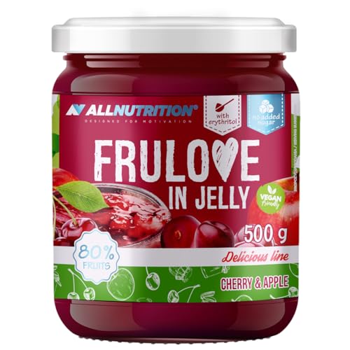 ALLNUTRITION Zuckerfreie Marmelade - Frulove In Jelly Cherry & Apple - Low Carb Früchte in Gelee - 80% Fruchtgelee Kalorienarmer Aufstrich - Zuckerfreie Marmelade - Veganerfreundlich - 500g von ALLNUTRITION