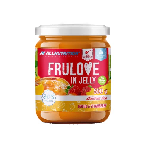 ALLNUTRITION Zuckerfreie Marmelade - Frulove In Jelly Mango & Strawberry - Low Carb Früchte in Gelee - 80% Fruchtgelee Kalorienarmer Aufstrich - Zuckerfreie Marmelade - Veganerfreundlich - 500g von ALLNUTRITION