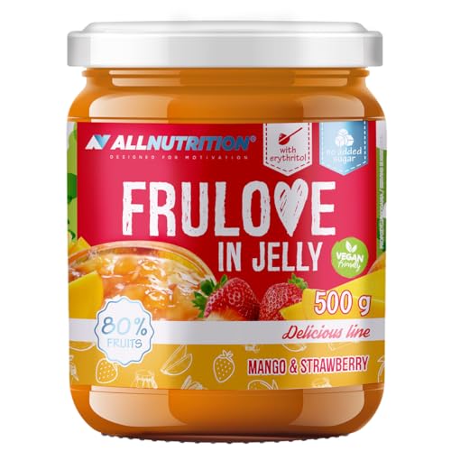 ALLNUTRITION Zuckerfreie Marmelade - Frulove In Jelly Mango & Strawberry - Low Carb Früchte in Gelee - 80% Fruchtgelee Kalorienarmer Aufstrich - Zuckerfreie Marmelade - Veganerfreundlich - 500g von ALLNUTRITION