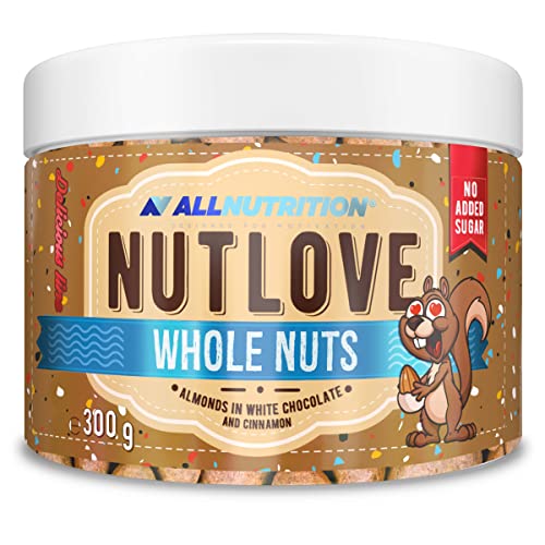 ALLNUTRITION Nutlove Whole Nuts - Mandeln in Weißer Schokolade und Zimt - Schokolade ohne Zuckerzusatz - White Crunch - Zuckerfreie Süssigkeiten - Zuckerfreie Mandelkerne in Schokolade - 300g von ALLNUTRITION