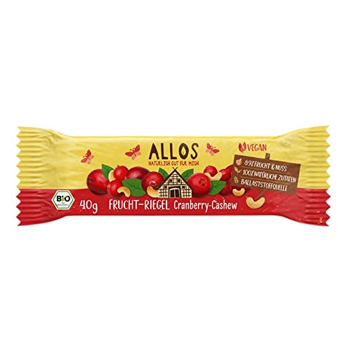 ALLOS Bio Fruchtriegel, Cranberry Cashew, 40g (2er Pack) von Allos