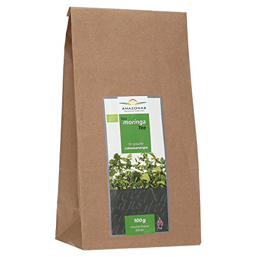 Amazonas Naturprodukte BIO Moringa Tee | Aus frischen Blättern in Premiumqualität | reich an Vitamin A, E und Calcium | Loser Kräutertee| 100% Bio Moringablätter | vegan | 100g von AMAZONAS naturprodukte