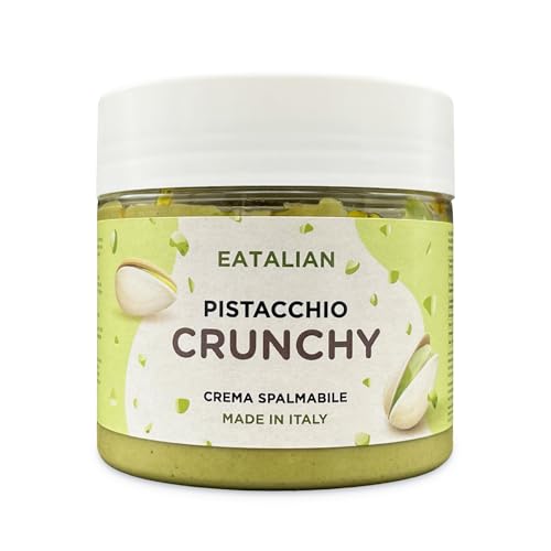 EATALIAN by AMZ BETTER Pistaziencreme CRUNCHY 200 gr, Streichcreme mit Pistazienkörnern, süßer Geschmack, ideal auf Brot, zum Füllen von Süßigkeiten, Eis, Kuchen, Made in Italy von AMZ BETTER