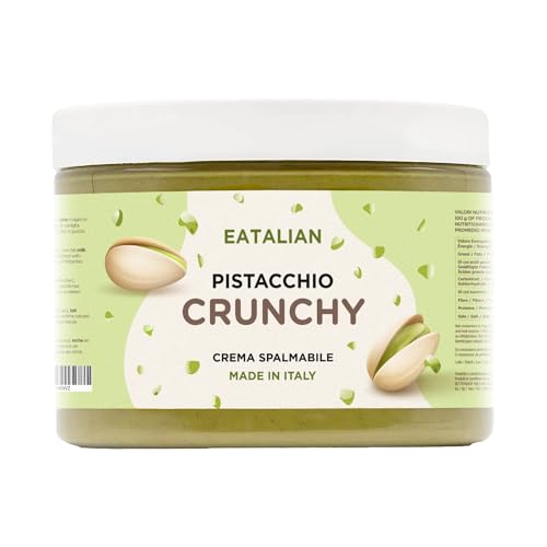 EATALIAN by AMZ BETTER Pistaziencreme CRUNCHY 500 gr, Streichfähige Creme mit Pistazienstückchen, Süßer Geschmack, Ideal auf Brot, Zum Füllen von Desserts, Eis, Dubai Chocolate, Made in Italy von AMZ BETTER