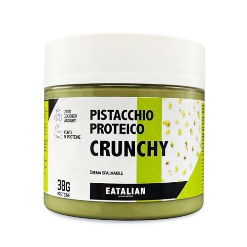 EATALIAN by AMZ BETTER Protein-Pistaziencreme CRUNCHY 200 gr, Streichfähige Creme mit Pistazienstückchen, Süßer Geschmack, Ideal auf Brot, Zum Füllen von Desserts, Dubai Chocolate, Made in Italy von AMZ BETTER