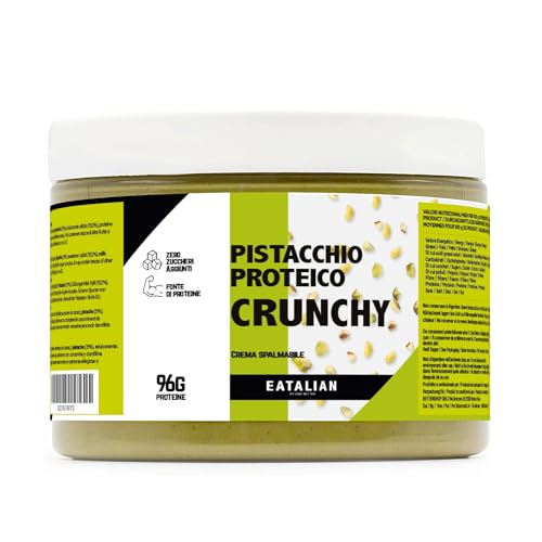 EATALIAN by AMZ BETTER Protein-Pistaziencreme CRUNCHY 500 gr, Streichfähige Creme mit Pistazienstückchen, Süßer Geschmack, Ideal auf Brot, Zum Füllen von Desserts, Dubai Chocolate, Made in Italy von AMZ BETTER