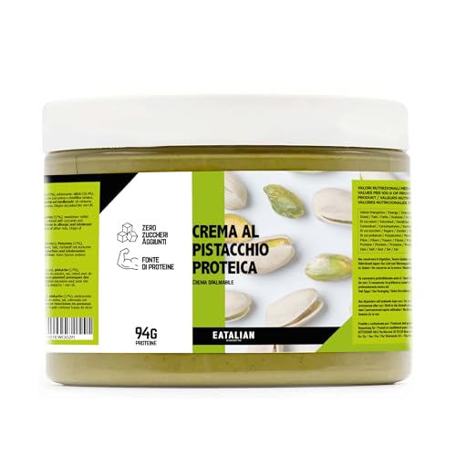 EATALIAN by AMZ BETTER Protein-Pistaziencreme, Köstliche streichfähige Creme mit Süßem und Einzigartigem Geschmack, mit 94 g Protein, Ideal auf Brot, für Dubai Chocolate, 500 gr Made in Italy von AMZ BETTER
