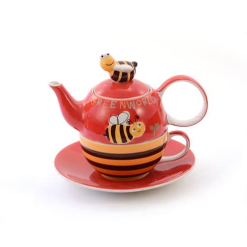 ChaCult | Fritzi Teekanne | Dekorierte Teekanne aus Keramik mit Tasse und Teller | Mini-Set Teekanne + Tasse + Teller | Einzelnes Teeservice mit Bienendekor von ANTICO CAFFE' NOVECENTO