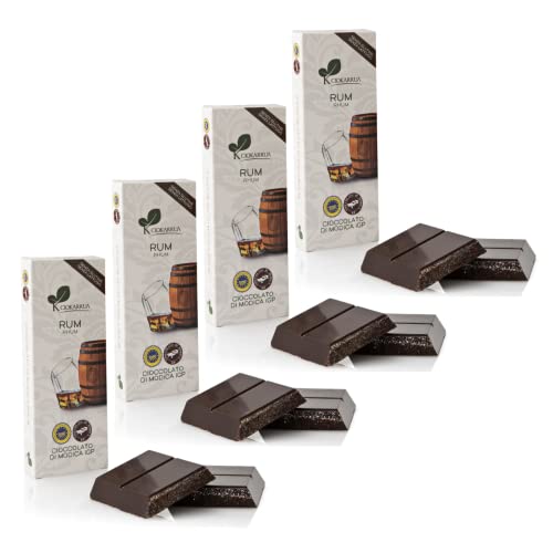 Ciokarrua | Modica Chocolate IGP Rumaroma Glutenfrei | Modica Rohes Handwerk | Laktosefreie Tablette | Schokoriegel - (4 x 100 Gr) von ANTICO CAFFE' NOVECENTO