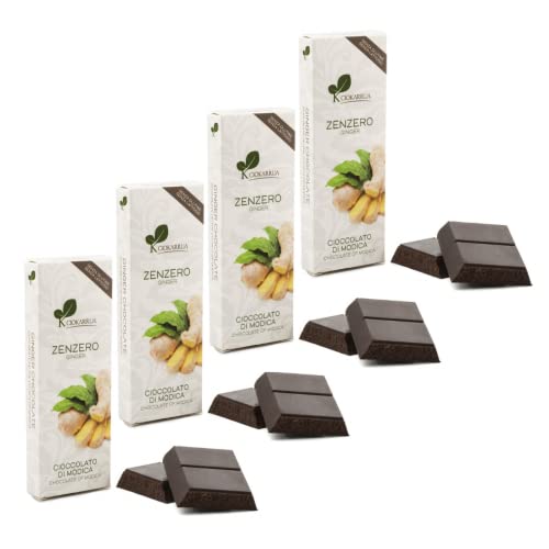 Ciokarrua | Modica Schokolade Ingwer | Glutenfreie und laktosefreie Schokolade | Modica Roher Schokoladen-Ingwer - 4 x 100 Gramm von ANTICO CAFFE' NOVECENTO