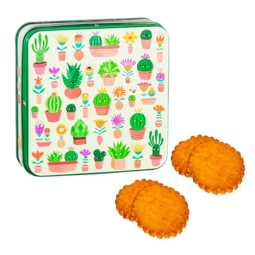 DV France | Metalldose mit reinen Butterkeksen Fior di Sale - 130 Gr | Kekse, gesalzene Butter, Galettes, Zinnblumen, Kaktus im Relief von ANTICO CAFFE' NOVECENTO