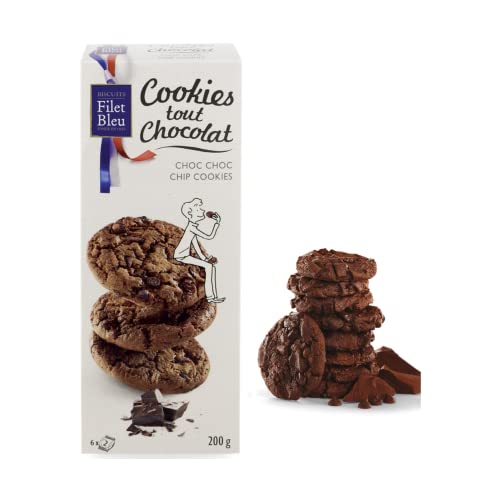Filet Bleu | Schokoladenkekse und Schokoladennuggets | Shortbread mit Schokoladengeschmack | Französische Kekse Kekse in Verpackung - 200 Gr | 12 palmölfreie Schokoladenkekse von ANTICO CAFFE' NOVECENTO