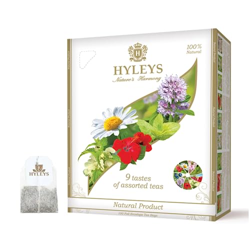 Hyleys® | Verschiedenes Schwarz- und Grüntee-Box-Set | Schwarzer und grüner Tee in 9 verschiedenen Geschmacksrichtungen | Geschenkbox mit gemischten aromatisierten Tees – 100 Teebeutel (150 g) von HYLEYS