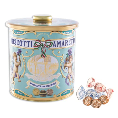 Chiostro di Saronno® | Amaretti del Chiostro® | Klassische knusprige Amaretti - 150 Gr | Gebäckschachteln | Keksdose für die Küche mit Amaretti-Metalldose von Generico