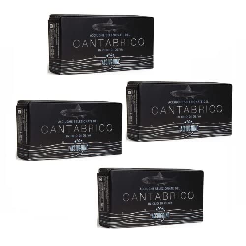 Le Acciughine® | Filetti di Acciughe Mar Cantabrico in Olio di Oliva | Acciughe Selezionate Cantabrico Lavorate a Mano | Acciughe Cantabrico - 4 Lattine (Netto 4 x 50 Gr) von ANTICO CAFFE' NOVECENTO