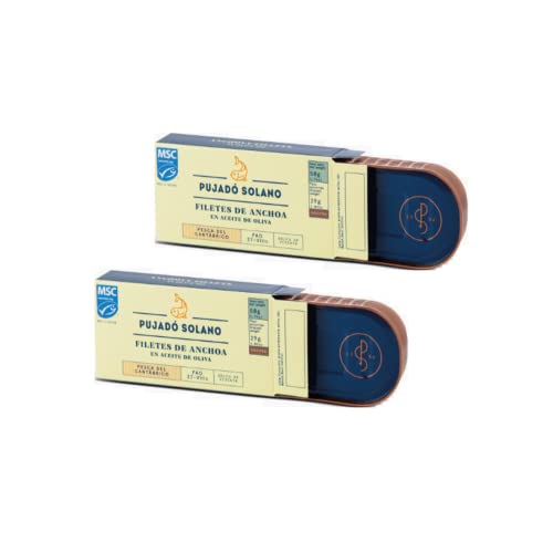 Pujado Solano | Kantabrische Sardellenfilets in Olivenöl | Von Hand verarbeitete Sardellen aus dem Kantabrischen Meer | Kantabrische Sardellen 2er-Set à 50g von ANTICO CAFFE' NOVECENTO