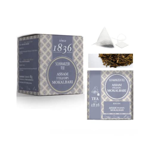 Tea Since 1836 Assam Schwarzer Tee in Pyramiden | Assam-Schwarztee FTGFOP1 Mokalbari | Assam Teebeutel Schwarzer Tee | Assam Schwarzer Tee 15 Pyramiden - 45 Gramm von ANTICO CAFFE' NOVECENTO