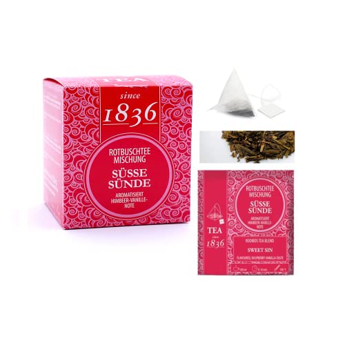 Tee seit 1836 | Rooibos Himbeere und Vanille | Aromatisierter Rooibos-Tee | Rooibos koffeinfrei mit Fruchtaromen | Roter Tee & Obst - 15 Pyramiden - 52,5 Gr von ANTICO CAFFE' NOVECENTO