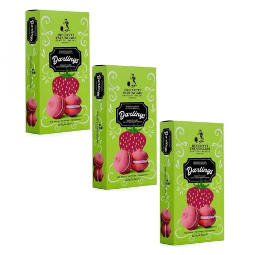 Tsoungari | Gefüllte Kekse mit Erdbeercreme | Erdbeercremeplätzchen - 3 x 140 gr. | Geschenkkeksdosen | Gekoppelte Kekse von ANTICO CAFFE' NOVECENTO