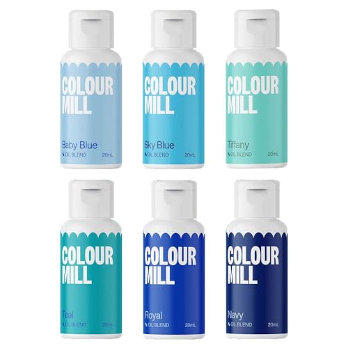 AOS Set | Colour Mill Lebensmittelfarben Set Blue Colours Set 6x 20ml | Food Coloring für Schokolade, Fondant, Cupcakes, Kuchen, Backen | Fettlöslich Ölbasiert Flüssig von AOS