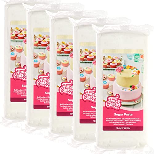 AOS Set | FunCakes Rollfondant Bright White: 5kg (5x 1kg) Einfach zu verwenden, glatt, flexibel, weich und biegsam, perfekt zum Dekorieren von Kuchen von AOS