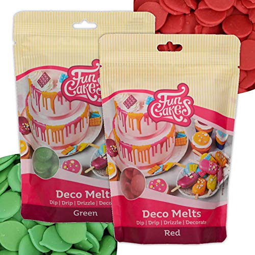 AOS Set | Funcakes Deco Melts Set - Rot/Grün Weihnachten 500g | Tauchen, tropfen, nieseln und dekorieren! | Zum dekorieren von Torten, Kuchen, Kekse und Cupcakes! von AOS