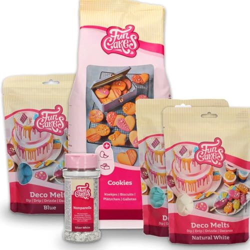 AOS Set | Komplett-Set Backmischung Kekse mit Glasur Weiß/Blau/Hellblau zum selber machen | Enhält Funcakes Mix für Cookies Plätzchen, Deco Melts und Streusel | einfache Zubereitung AOS Set | Komplett-Set Backmischung Kekse mit Glasur Weiß/Blau/Hellblau zum selber machen | Enhält Funcakes Mix für Cookies Plätzchen, Deco Melts und Streusel | einfache Zubereitung von AOS
