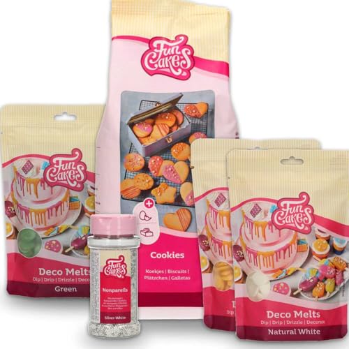 AOS Set | Komplett-Set Backmischung Kekse mit Glasur Weiß/Gelb/Grün zum selber machen | Enhält Funcakes Mix für Cookies Plätzchen, Deco Melts und Streusel | einfache Zubereitung AOS Set | Komplett-Set Backmischung Kekse mit Glasur Weiß/Gelb/Grün zum selber machen | Enhält Funcakes Mix für Cookies Plätzchen, Deco Melts und Streusel | einfache Zubereitung von AOS