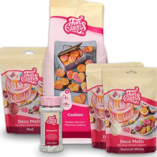 AOS Set | Komplett-Set Backmischung Kekse mit Glasur Weiß/Rosa/Rot zum selber machen | Enhält Funcakes Mix für Cookies Plätzchen, Deco Melts und Streusel | einfache Zubereitung AOS Set | Komplett-Set Backmischung Kekse mit Glasur Weiß/Rosa/Rot zum selber machen | Enhält Funcakes Mix für Cookies Plätzchen, Deco Melts und Streusel | einfache Zubereitung von AOS
