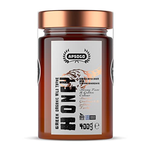 APSOGO Bio Thymianhonig - Reiner Honig aus Kreta in Griechenland - Reicher Geschmack & goldene Farbe (400g) von APSOGO