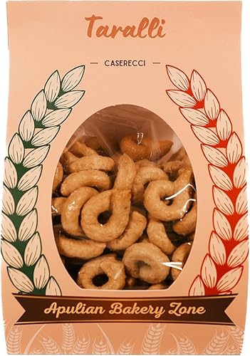 Handgemachte Taralli aus Apulien mit Getreide, Zwiebeln, Fenchel und Sesam, ideal als schneller und schmackhafter Snack oder für Aperitifs in der Bar. (500 g (Packung mit 1), Apulische Caserecci) von APULIAN BAKERY ZONE