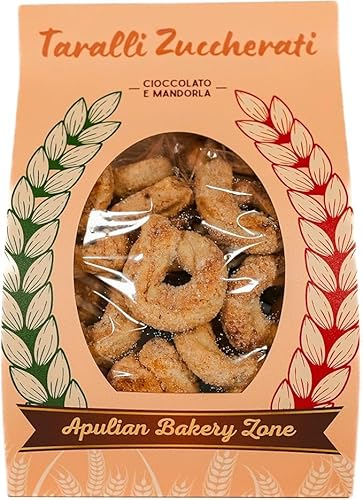 Handwerklich hergestellte Taralli aus Apulien, mit Schokolade und Mandeln, gewickelt in Weiß- und Rotwein. Ideal als Snack für den Aperitif. (500 gr (Packung mit 1), SCHOKOLADE UND MANDELN) von APULIAN BAKERY ZONE
