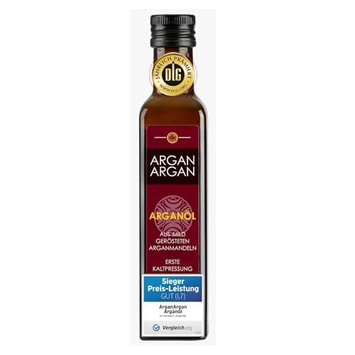 ARGANARGAN Bio-Arganöl geröstet 250ml, kaltgepresst, SIEGER PREIS-LEISTUNG 2024 (vergleich.org), DLG-GOLD prämiert, mit FRESENIUS Analyse 100% rein, vegan, Gourmet-Speiseöl, von Frauenkooperativen von ARGANARGAN