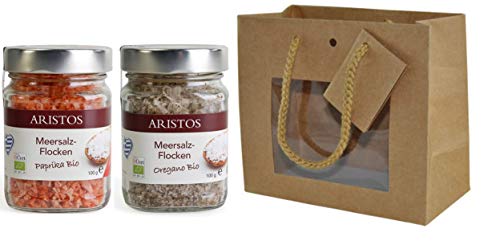 2 teiliges Geschenk Set Finishing Salz aus Meersalz Griechisches-Geschenk | ARISTOS (2er Set bio Salzflocken) von ARISTOS