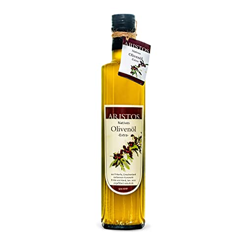 ARISTOS kaltgepresstes Extra Natives Olivenöl ( Vergine ) – 1x 500 ml feinstes original griechisches Koroneiki-Olivenöl naturtrüb aus ökologischem eigenem Anbau aus Messina von ARISTOS