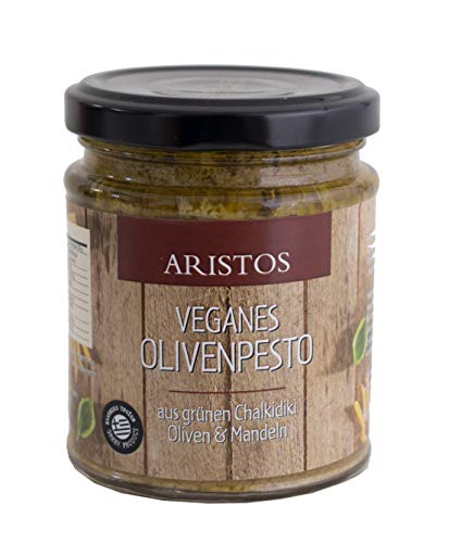ARISTOS Olivenpesto aus Griechischen Grünen Oliven und Mandeln - vegan - 1x 190g Glas mit leckerem Pesto aus Oliven oder auch als genialer besonderer Brotaufstrich aus Griechenland von ARISTOS
