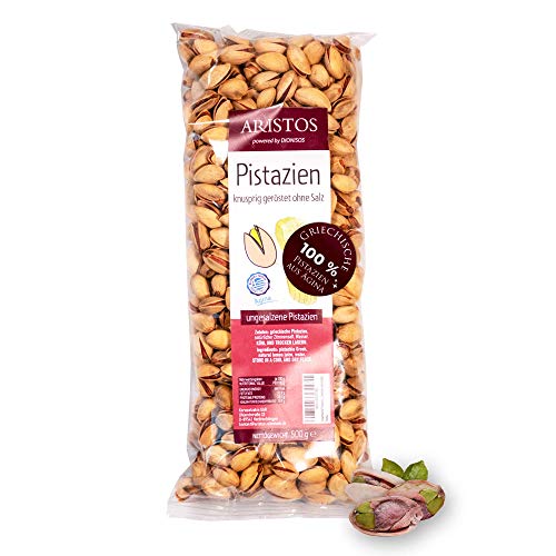 ARISTOS Pistazien ungesalzen & ungeschält – 500 g geröstete griechische Pistazien mit Schale aus Aegina – naturbelassen, ohne Zusatzstoffe, vegan & proteinreich – Knuspriger Snack direkt vom Erzeuger von ARISTOS