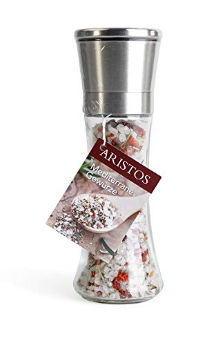 ARISTOS | Wiederauffüllbare Salzmühle mit grobem Meersalz Keramikmahlwerk 200 g (Mediterrane Kräuter) von ARISTOS