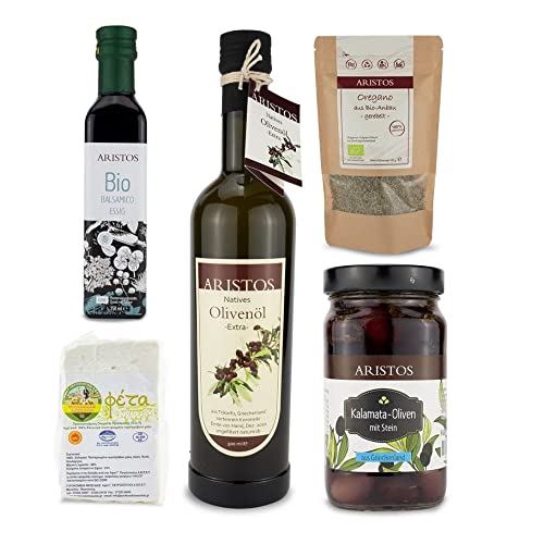 Produkt Mix mit Olivenöl bio Essig Feta und bio Kräuter für Salat 5tlg (Blattsalat) von ARISTOS