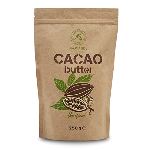 Kakaobutter - 250g - Theobroma Cacao - Roh Cacaobutter - Kakao Butter in Stücken - Kaltgepresst - Unraffiniert - Rein und Natürlich - für Speisen und Hautpflege - Cacao Butter von AROMATIKA trust the power of nature