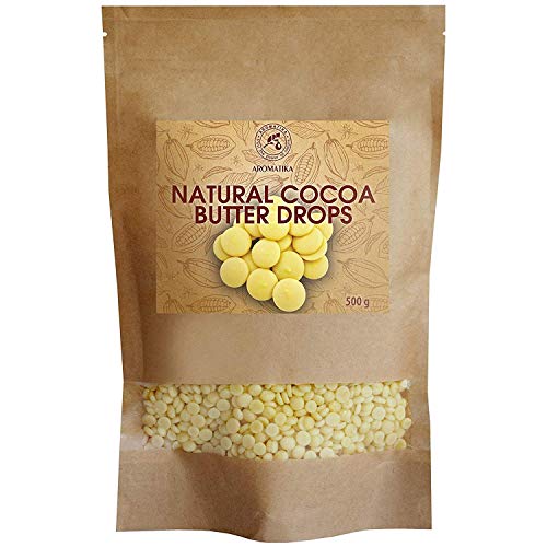 Kakaobutter Chips 500 g - Theobroma Cacao Butter - Kakaobutterchips Lebensmittelqualität - Kakaobutter Pellets - zum Backen - für die Schönheit Rezeptbedürfnisse von AROMATIKA trust the power of nature