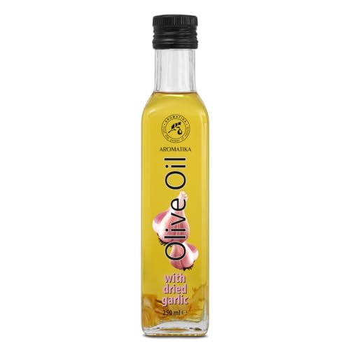 Olivenöl mit Getrocknetem Knoblauch 250 ml - Frisches Olivenöl - Olivenöl mit Gewürzen - Olivenöl zum Kochen - gutes Salatdressing - Natürlicher Olivenölgeschmack - Glasflasche von AROMATIKA trust the power of nature