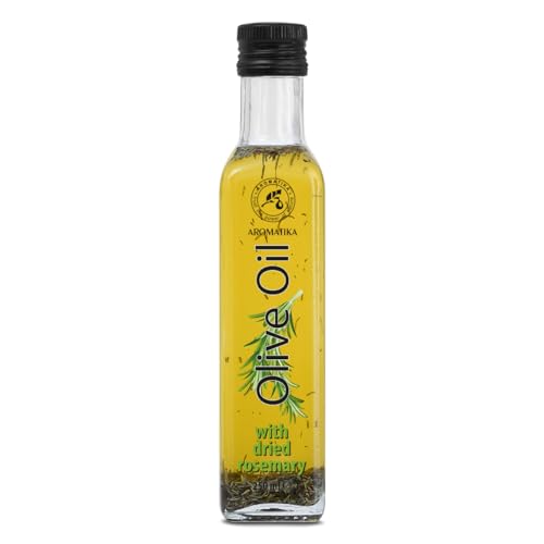 Olivenöl mit getrocknetem Rosmarin 250 ml - Olivenöl mit Gewürzen - Frisches essbares Olivenöl - Olivenöl zum Kochen - gutes Salatdressing - Weicher Geschmack - Glasflasche von AROMATIKA trust the power of nature