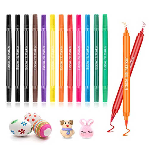 12 Stück Lebensmittelfarbe Stift, Lebensmittel Farbstifte Backen, Lebensmittel Filzstifte mit Feiner und Dicker Spitze, Schreiben Essbarer Stift für Kuchen, Fondant, Kekse, Ostereier, Macaron von ARYUTH