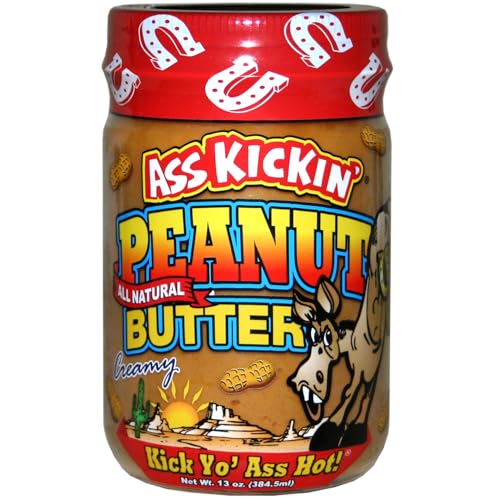 ASS KICKIN' Cremige Erdnussbutter mit Habanero-Pfeffer - 13 Unzen - Premium Gourmet Ganz natürliche würzige Erdnussbutter - Perfekter Snack voller Protein von ASS KICKIN'