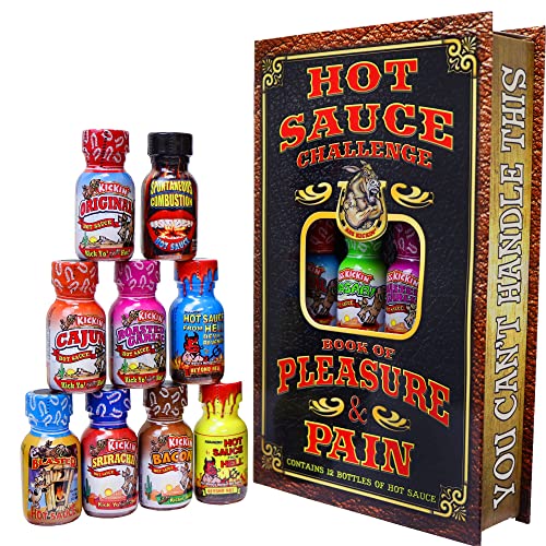 ASS KICKIN' Hot Sauce Challenge Book Of Pleasure & Pain – 12 – 0,75-Unzen-Flaschen-Geschenkset – Perfektes Premium-Gourmet-Hot-Sauce-Geschenkset – Probieren Sie es aus, wenn Sie sich trauen! von ASS KICKIN'