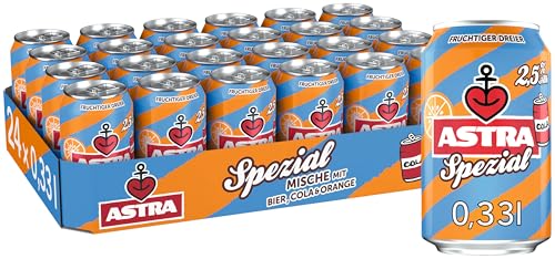 Astra Spezial Biermischgetränk, Bier Dose Einweg (24 x 0.33 L), spritzige Mische vom Kiez aus Astra, Cola und Orange, 2,5 Prozent Alkohol von ASTRA
